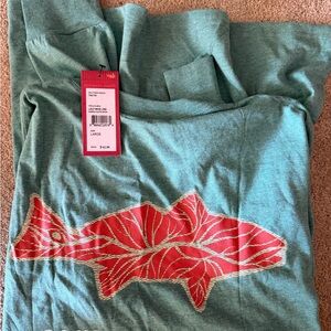 Southern Marsh Green Long Sleeve Tee with Red Fish Design